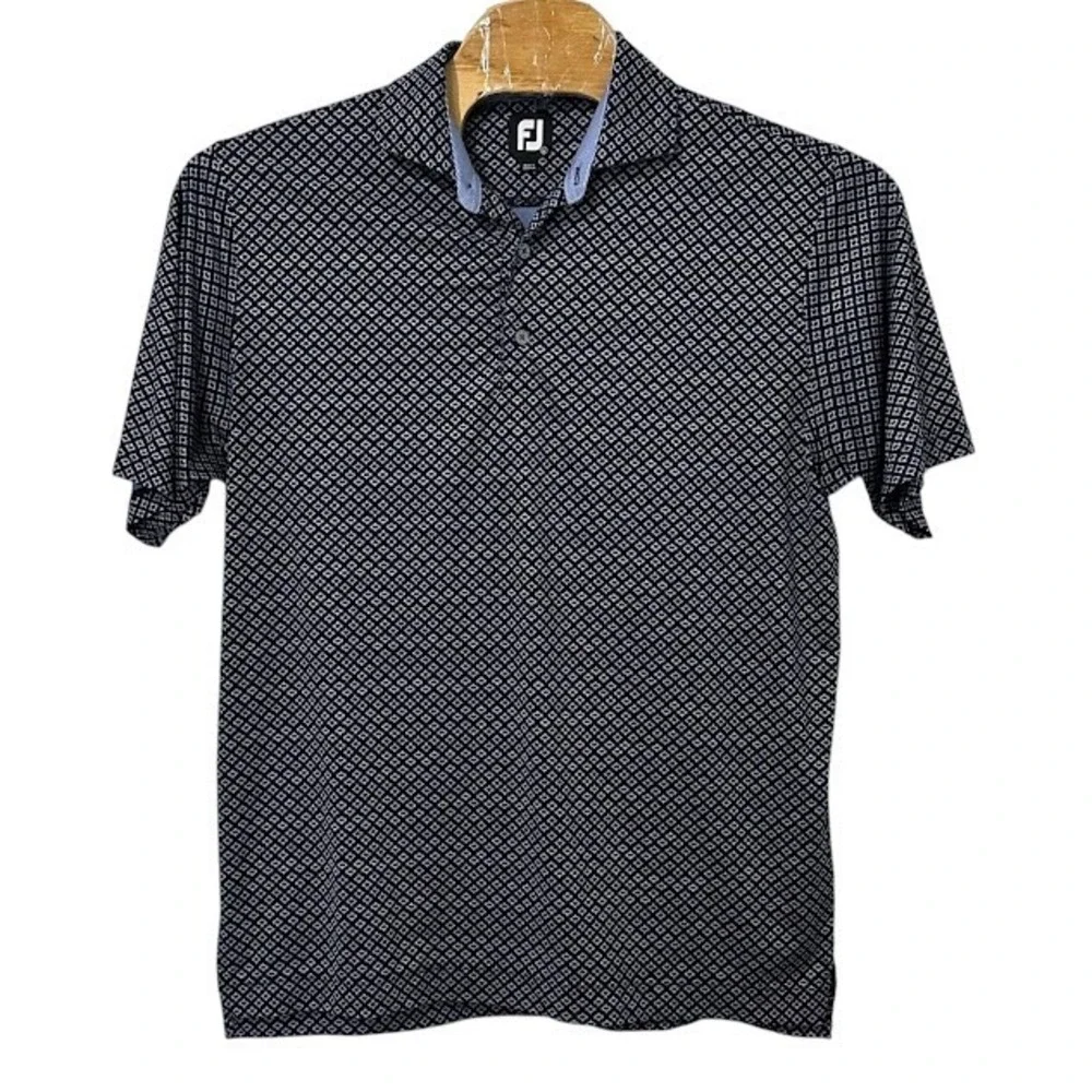 FootJoy FJ Blue Geometric All Over Print Performance Golf‎ Polo Shirt Mens L